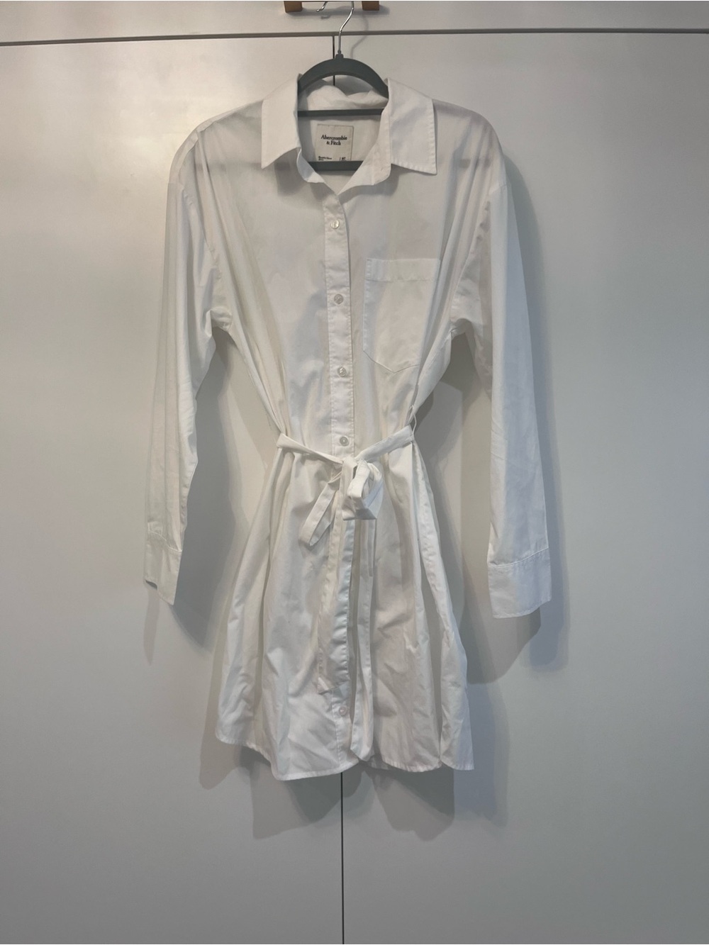 Abercrombie & Fitch White Button-Down Tie-Waist Shirt Dress